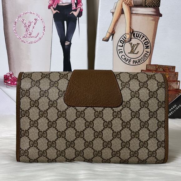 Authentic GUCCI GG Supreme Sherry Line Brown/Beige Clutch Bag - Picture 5 of 15